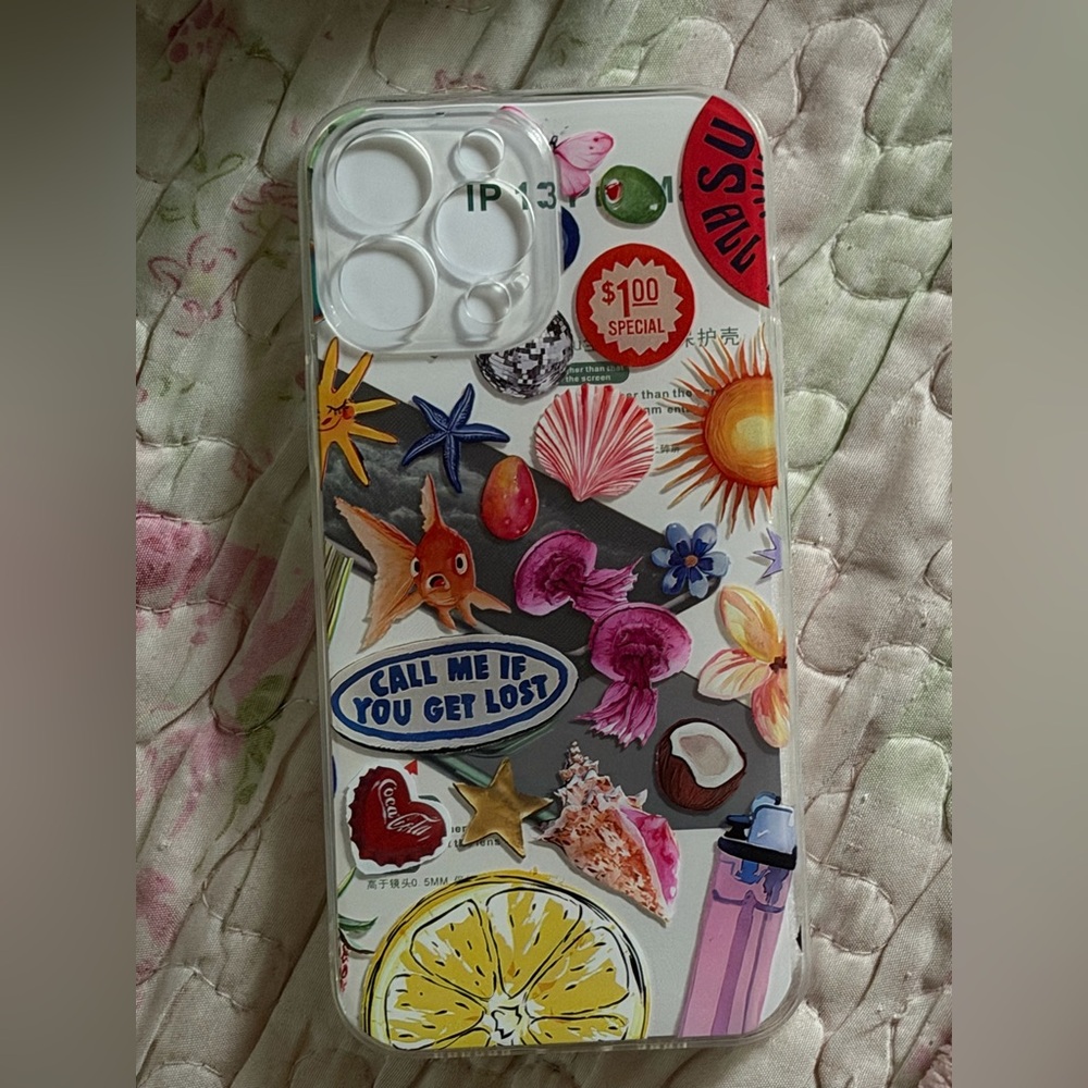 Decorative White Phone Case with Multicolor Sticker Art